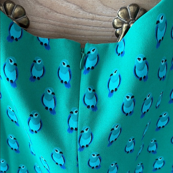 LOFT Green and Blue Bird Print Dress with 3/4 Sleeves - Picture 7 of 9